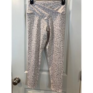 Evolution and Creation Leopard Print Crossover V-Waist Leggings Taupe White Med